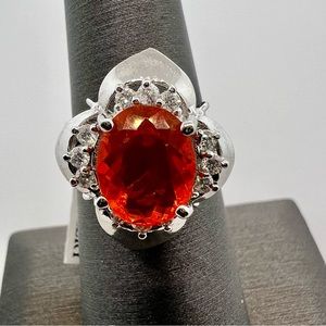 14k White Gold Diamond & Mexican Opal Ring